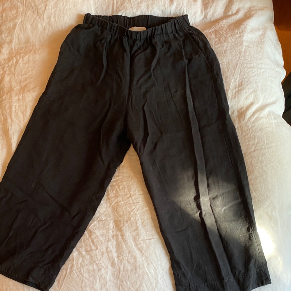 Hoi Bo Wide Leg Black Linen Pants